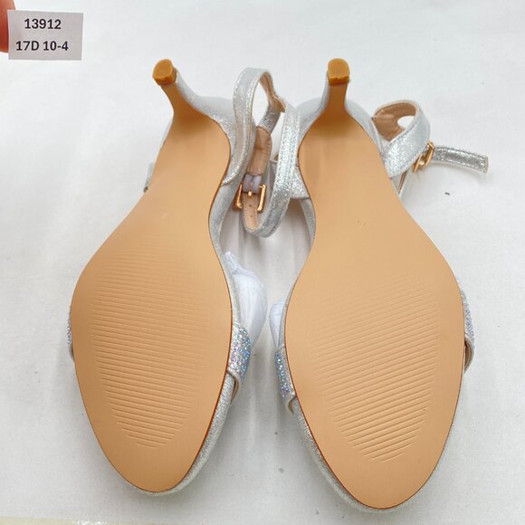 XYD Silver Open Toe Ankle Strap Sandals Wedding Kitten Heels Rhinestones Shoes - Picture 7 of 8